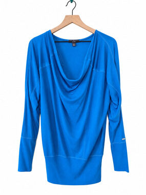 Alo Yoga Blue Draped Cowl Neck Long Sleeve Tunic Top Size Large